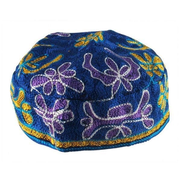 Kippah Bordado A Mano Azul de Bucharian - Comprar en Colombia