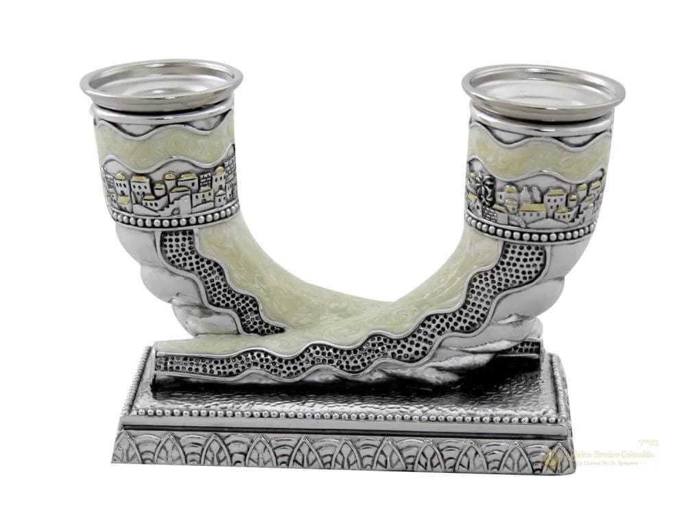 Candelabros Estilo Shofar con Jerusalén – 11 a 15 cm - Judaica Breslov Colombia