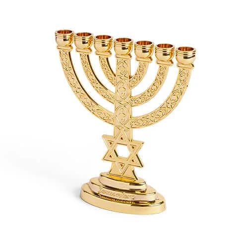 Menorá Decorativa de 7 Brazos con Maguen David Dorada – 10 cm - Judaica Breslov Colombia