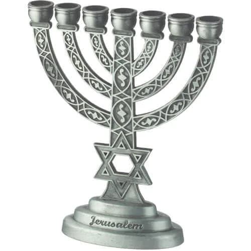 Menorá Decorativa de 7 Brazos con Maguen David Plateada – 10 cm - Comprar en Cali