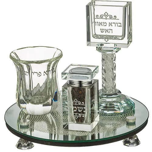Set de Havdalá de Cristal con Letras Plateadas – 20 cm - Comprar en Bogotá