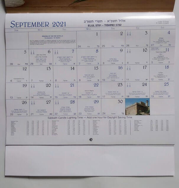 Calendario Hebreo 5782 2