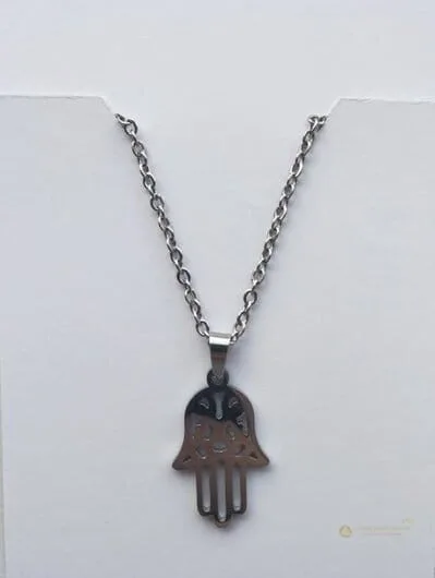Cadena con Dije de Hamsa en Acero Inoxidable - vista 2 | Judaica Breslov Colombia