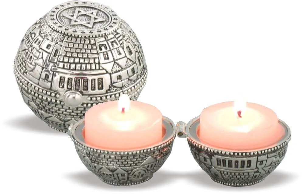 Candelabros de Viaje Esféricos “Jerusalén” Niquelados - Candelabros de Viaje Esféricos “Jerusalén” Niquelados - Judaica Breslov Colombia