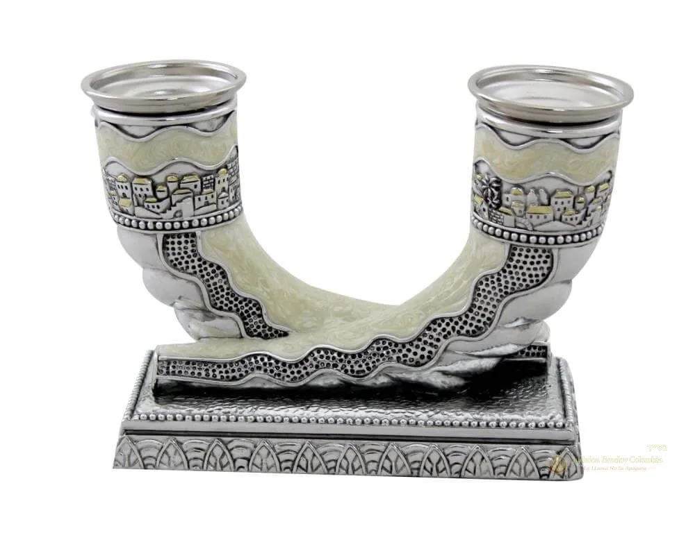 Candelabros Estilo Shofar con Jerusalén – 11 a 15 cm - Judaica Breslov Colombia
