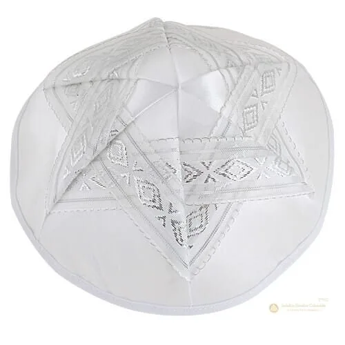 Kipa Blanca Estrella David - Judaica Breslov Colombia