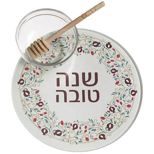 Plato para Manzana y Miel de Rosh Hashaná – Rojo con Granadas (19 cm) - Plato para Manzana y Miel de Rosh Hashaná – Rojo con Granadas (19 cm) - Judaica Breslov Colombia